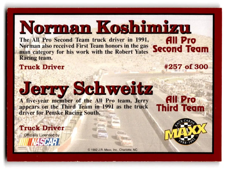 1992 Maxx (Red) #257 Norman Koshimizu / Jerry Schweitz - Other