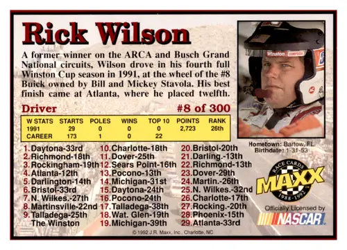 1992 Maxx Red Rick Wilson racing card with original gloss NM-MT condition