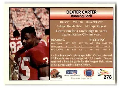 1992 Pacific #278 Dexter Carter football card from trading cards collection