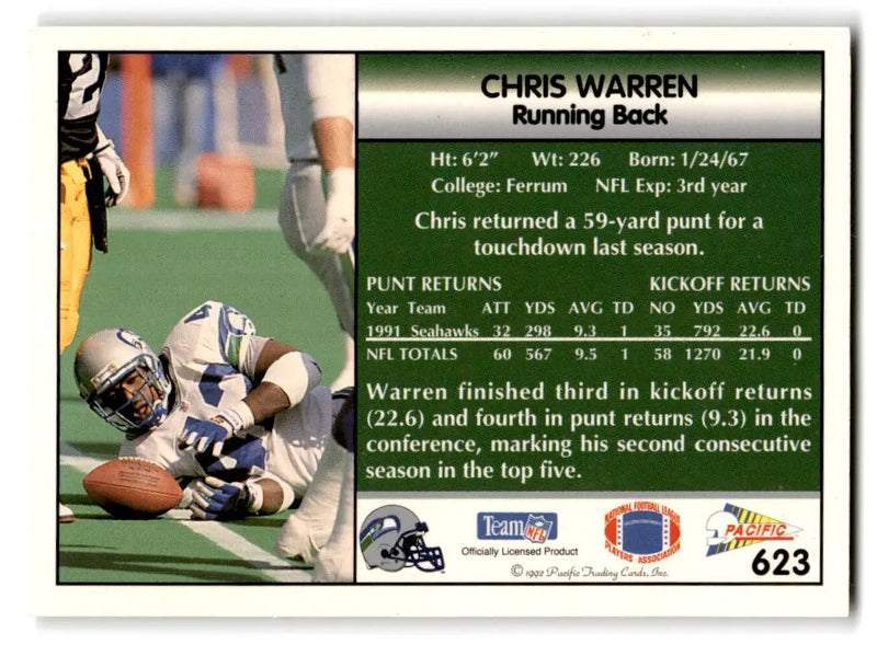 1992 Pacific #623 Chris Warren - Football Card Single