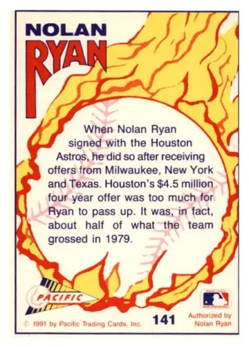 Back of the 1992 Pacific Ryan Texas Express II baseball card featuring Nolan Ryan Houston Astros