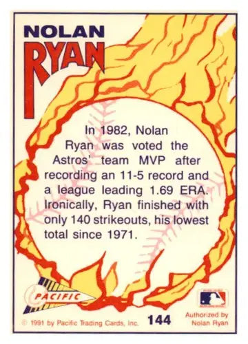 Pacific Ryan Texas baseball card featuring Nolan Ryan Texas Express Houston Astros