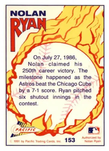 Nolan Ryan baseball card from 1992 Pacific Ryan Texas Express II with 250th career win