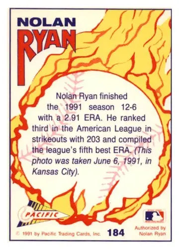 1992 Pacific Ryan Texas Express II #184 Solid 1991 Season Texas Rang ID:63057 - Baseball Card Single