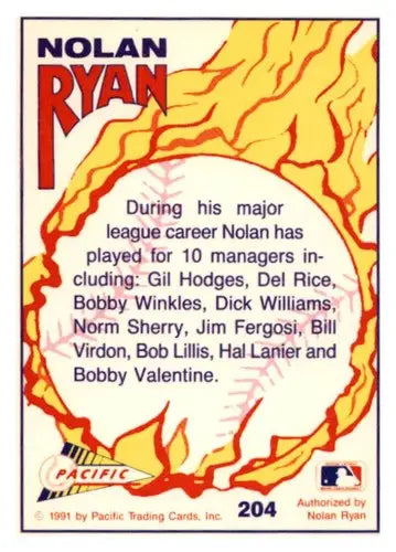 1992 Pacific Ryan Texas Express II #204 Manager’s Delight Texas Rang ID:63039 - Baseball Card Single