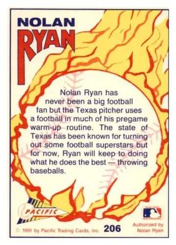 1992 Pacific Ryan Texas Express II #206 Nolan Ryan baseball card showing Ryan Texas identity