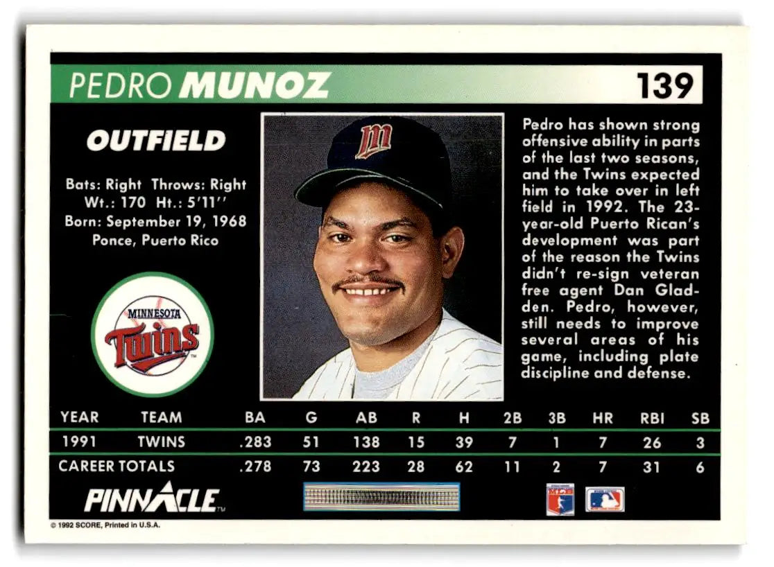 1992 Pinnacle #139 Pedro Munoz - Baseball Card Single