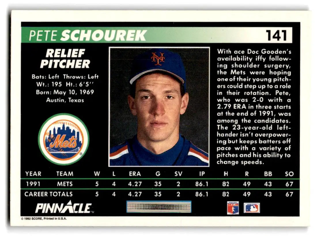 1992 Pinnacle #141 Pete Schourek - Baseball Card Single