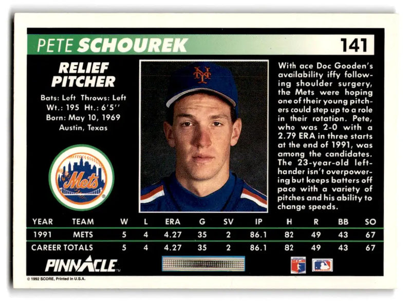 1992 Pinnacle #141 Pete Schourek - Baseball Card Single