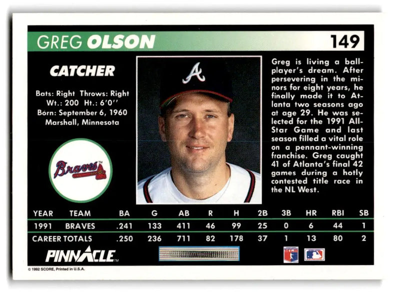 1992 Pinnacle #149 Greg Olson - Baseball Card Single