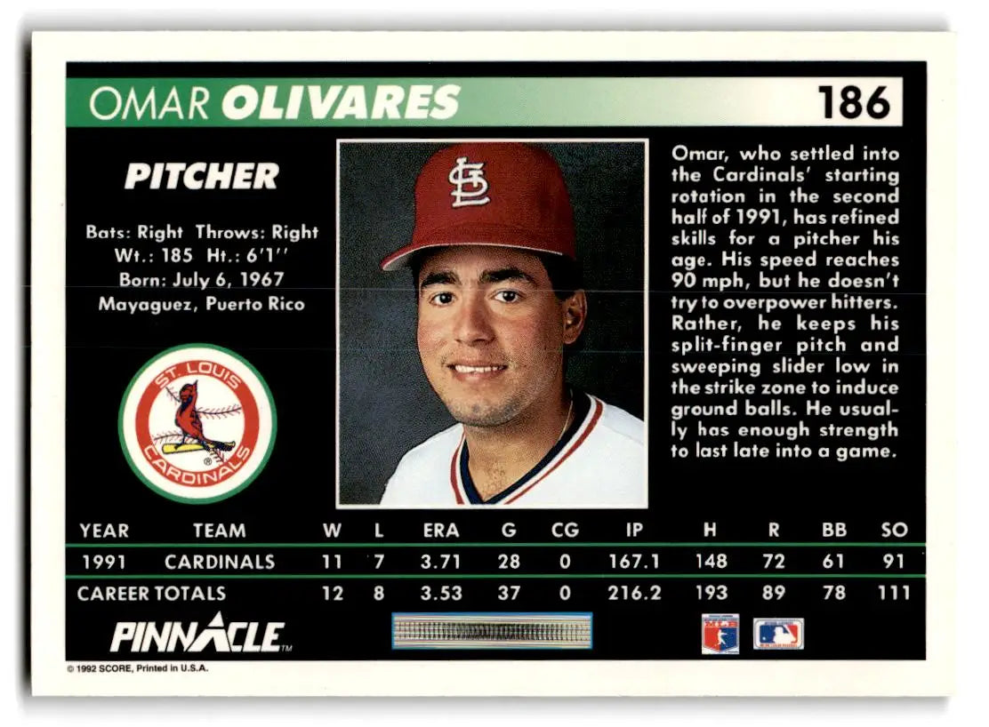 1992 Pinnacle #186 Omar Olivares - Baseball Card Single