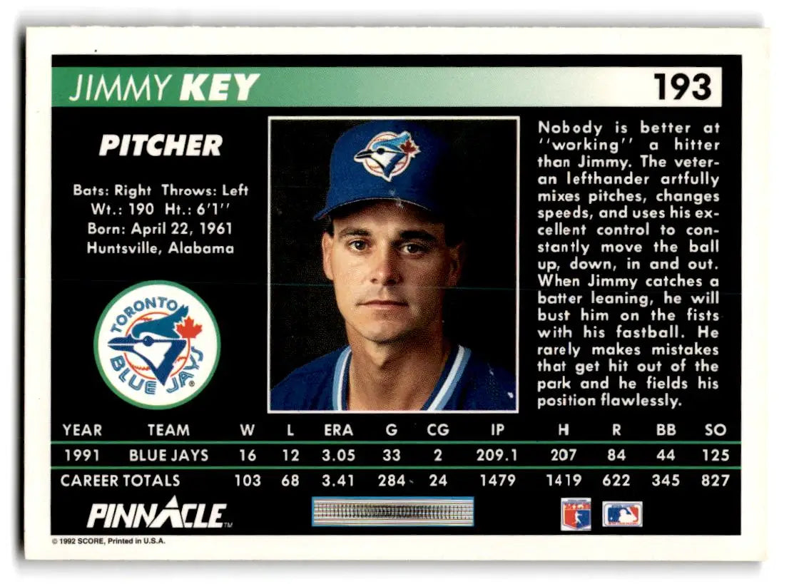 1992 Pinnacle #193 Jimmy Key - Baseball Card Single