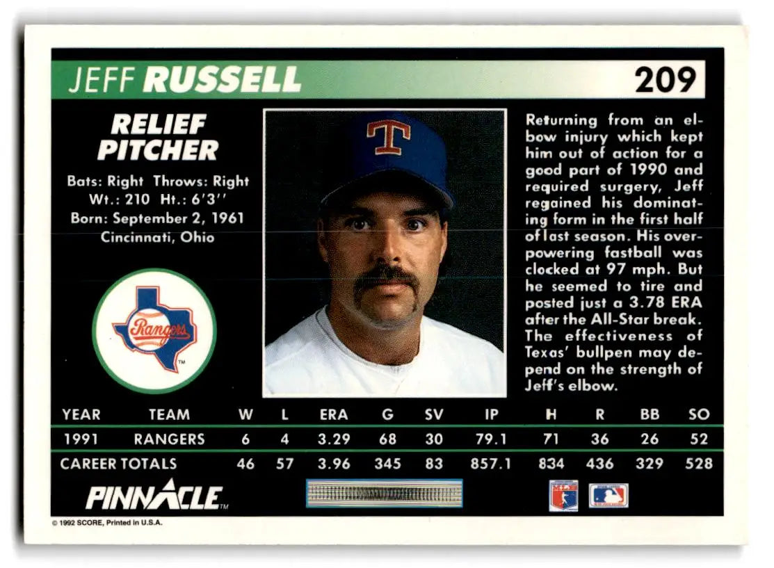 1992 Pinnacle #209 Jeff Russell - Baseball Card Single