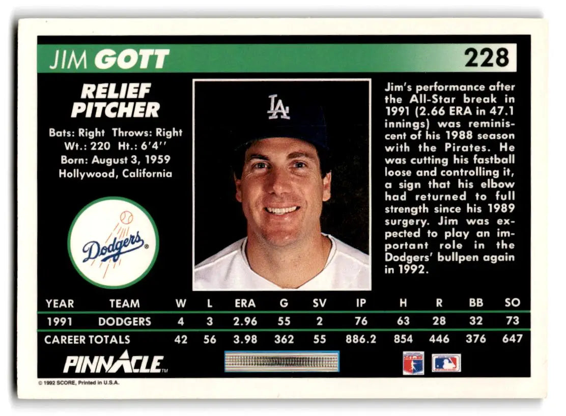 1992 Pinnacle #228 Jim Gott - Baseball Card Single