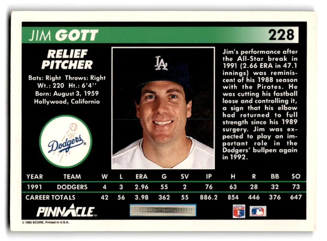 1992 Pinnacle #228 Jim Gott - Baseball Card Single