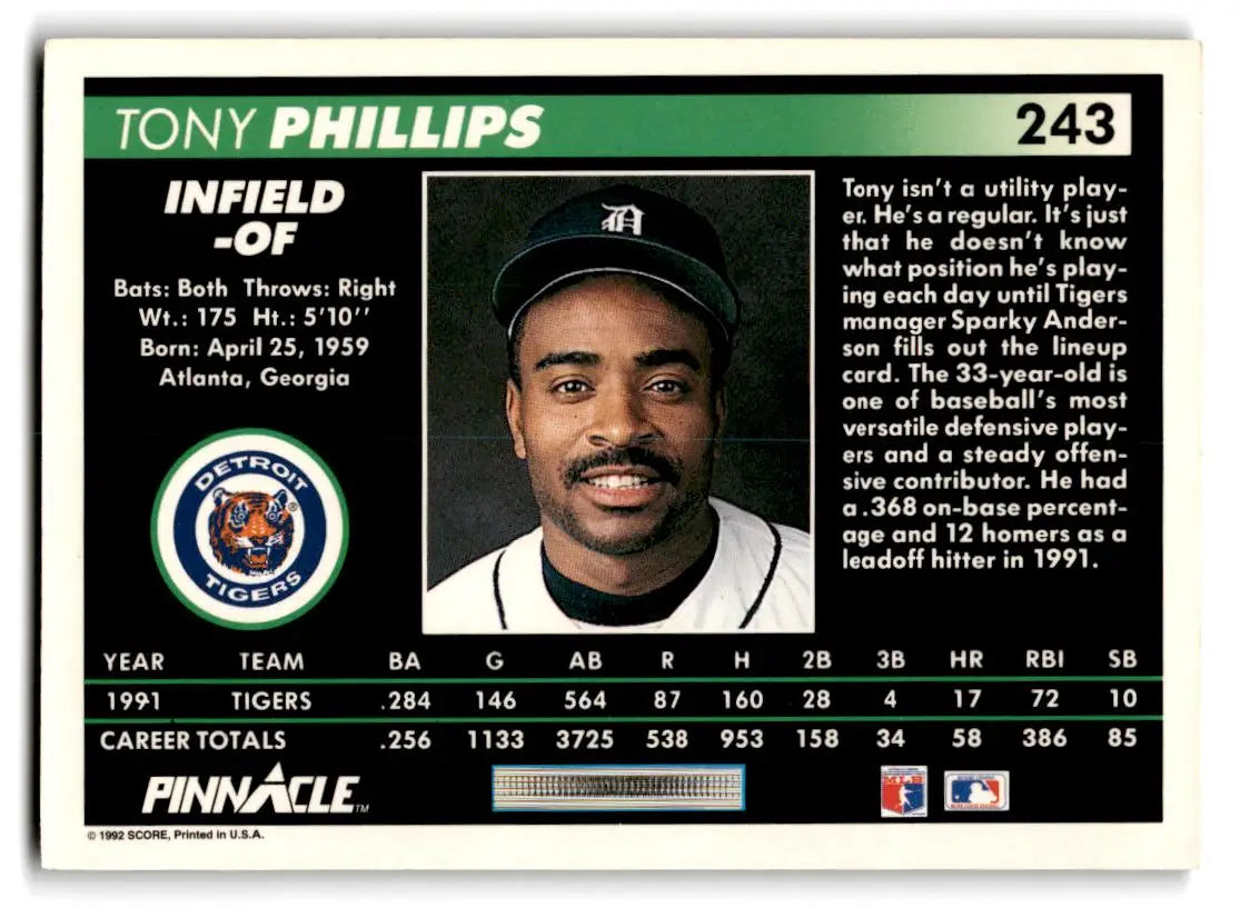 1992 Pinnacle #243 Tony Phillips - Baseball Card Single