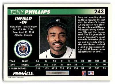1992 Pinnacle #243 Tony Phillips - Baseball Card Single