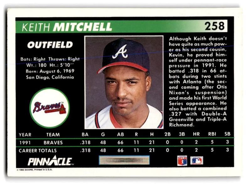1992 Pinnacle #258 Keith Mitchell - Baseball Card Single