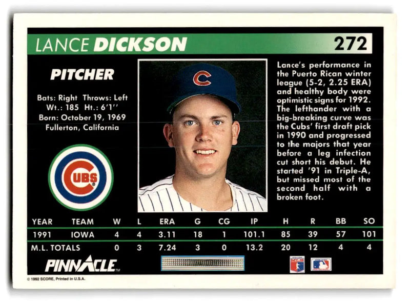 1992 Pinnacle #272 Lance Dickson - Baseball Card Single