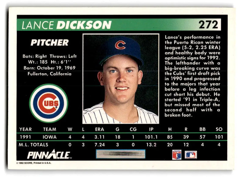 1992 Pinnacle #272 Lance Dickson - Baseball Card Single