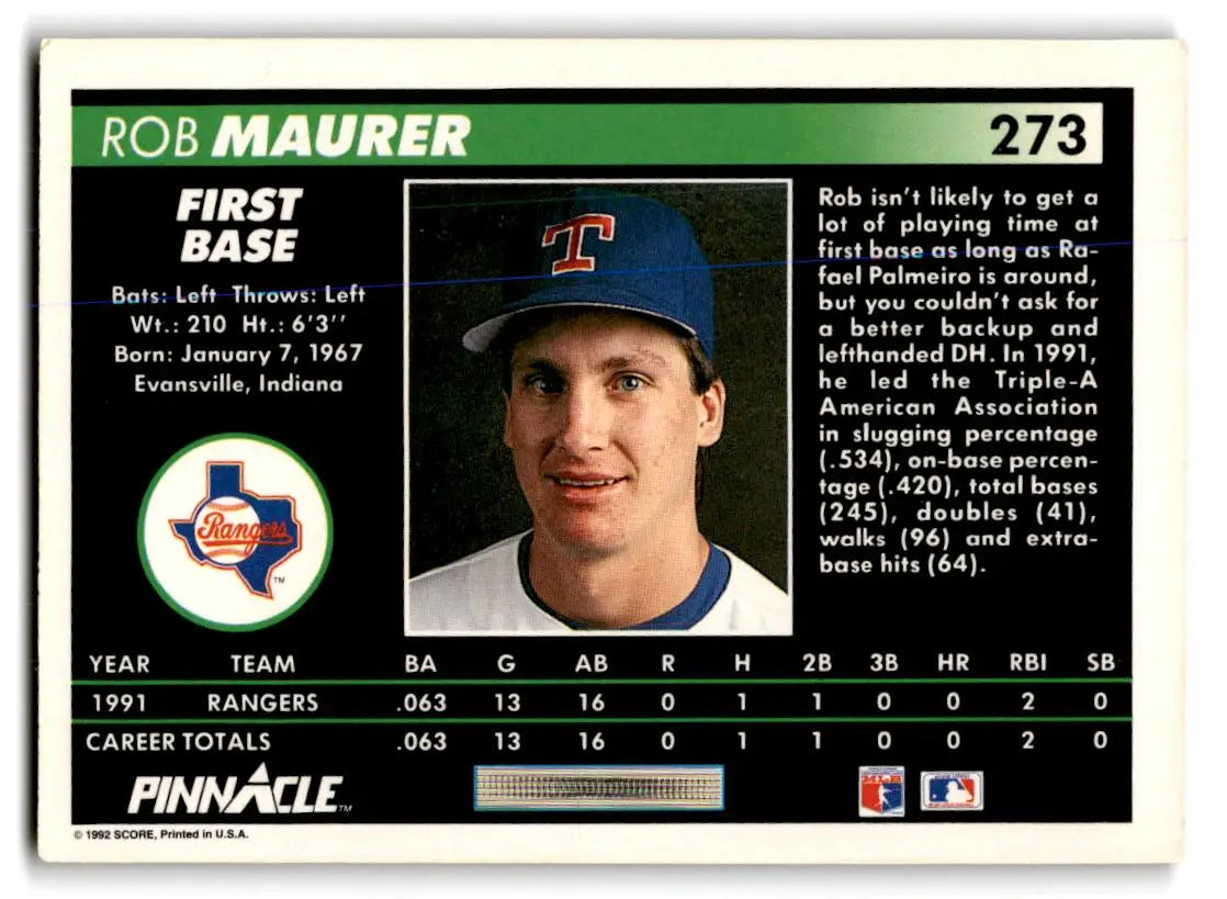 1992 Pinnacle #273 Rob Maurer - Baseball Card Single