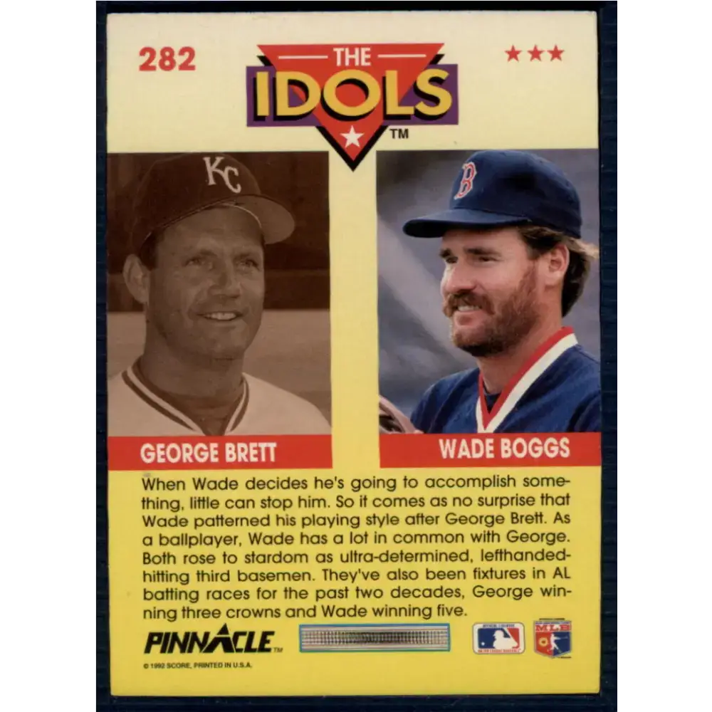1992 Pinnacle #282 Wade Boggs/George Brett EX Boston Red Sox/Kansas City Royals Baseball Card - Baseball Card Single