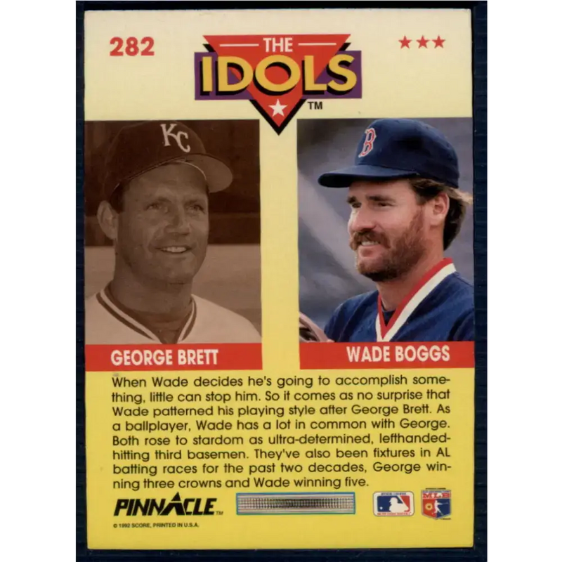 1992 Pinnacle #282 Wade Boggs/George Brett EX Boston Red Sox/Kansas City Royals Baseball Card - Baseball Card Single