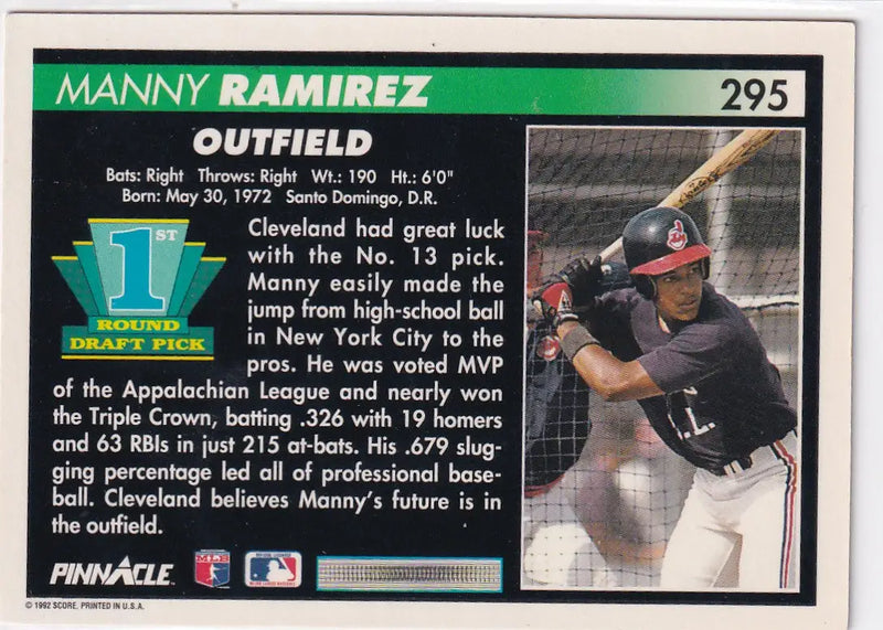 1992 PINNACLE #295 MANNY RAMIREZ- CLEVELAND INDIANS