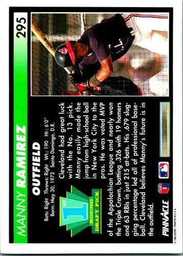 1992 Pinnacle #295 Manny Ramirez NM-MT RC Rookie Indians ID:81250 - Baseball Card Single