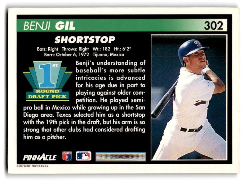 1992 Pinnacle #302 Benji Gil - Baseball Card Single
