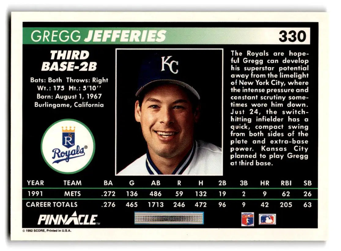 1992 Pinnacle #330 Gregg Jefferies - Baseball Card Single