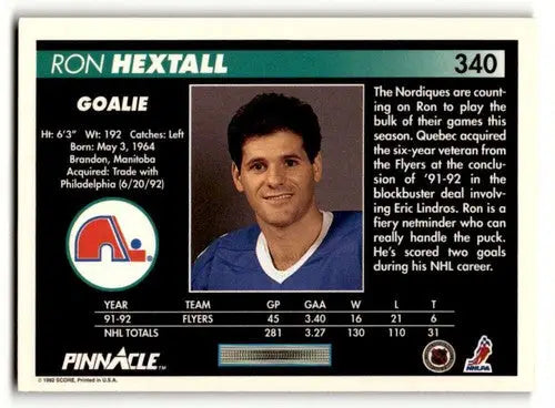 1992 Pinnacle #340 Ron Hextall Quebec Nordiques Hockey Cards EX/NM ID:55551 - Hockey Card Single