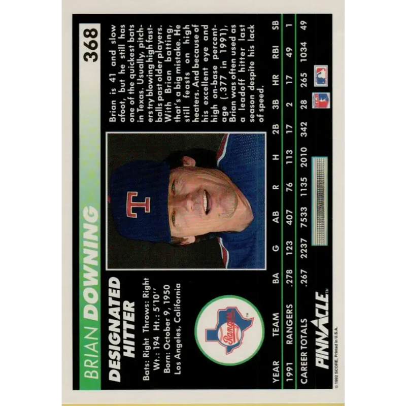 1992 Pinnacle #368 Brian Downing EX Texas Rangers Baseball Card - Baseball Card Single