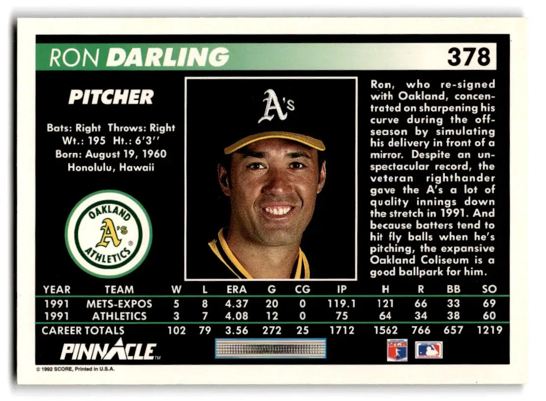 1992 Pinnacle #378 Ron Darling - Baseball Card Single