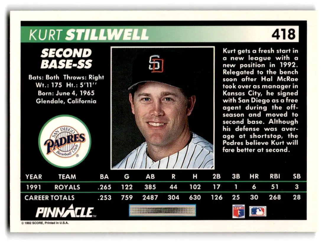 1992 Pinnacle #418 Kurt Stillwell - Baseball Card Single