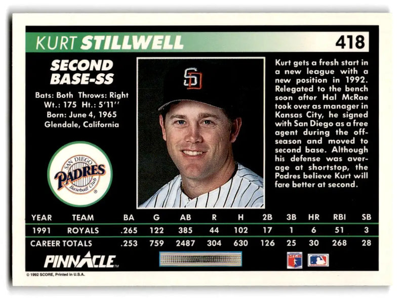 1992 Pinnacle #418 Kurt Stillwell - Baseball Card Single