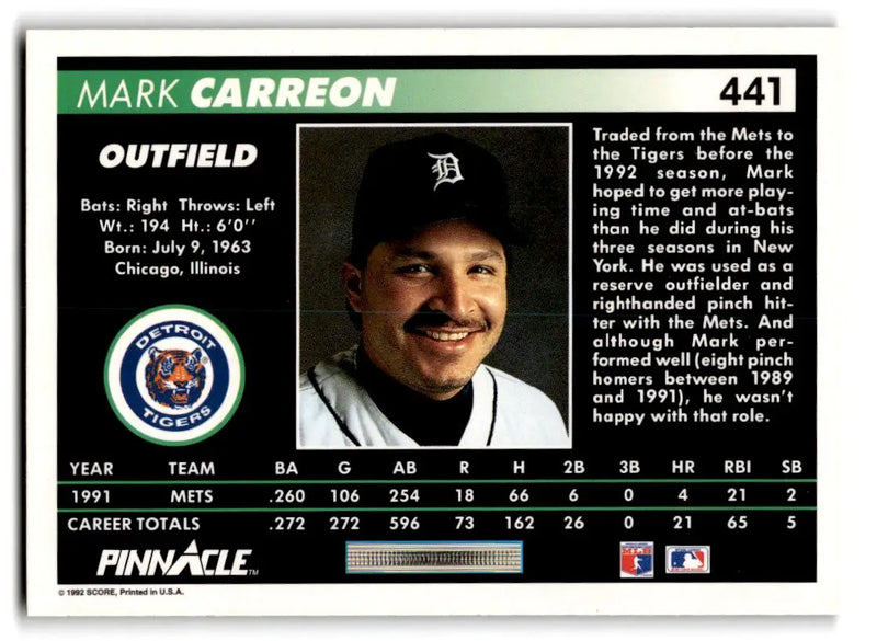 1992 Pinnacle #441 Mark Carreon - Baseball Card Single