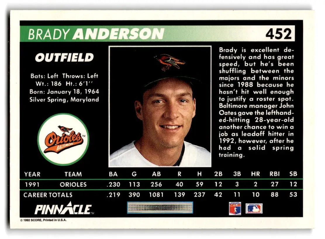 1992 Pinnacle #452 Brady Anderson - Baseball Card Single