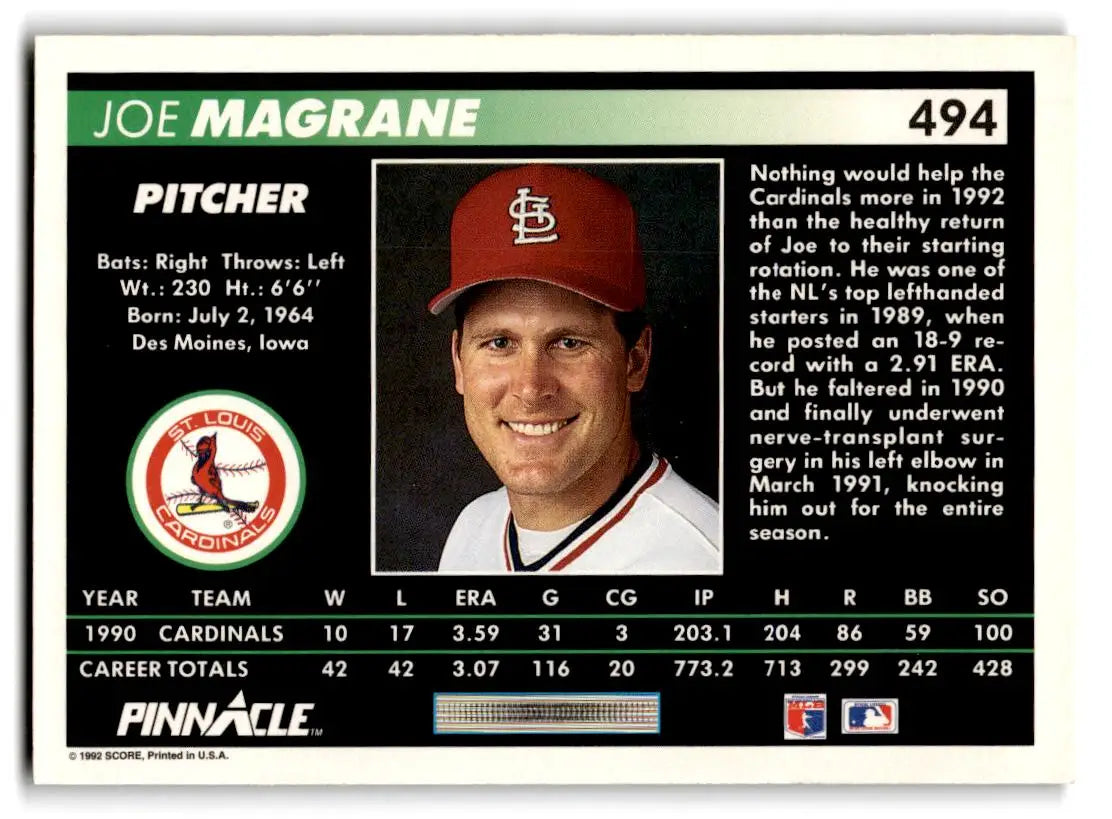 1992 Pinnacle #494 Joe Magrane - Baseball Card Single