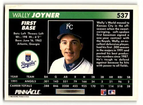 1992 Pinnacle #537 Wally Joyner Kansas City Royals Baseball Cards EX ID:64442 - Baseball Card Single