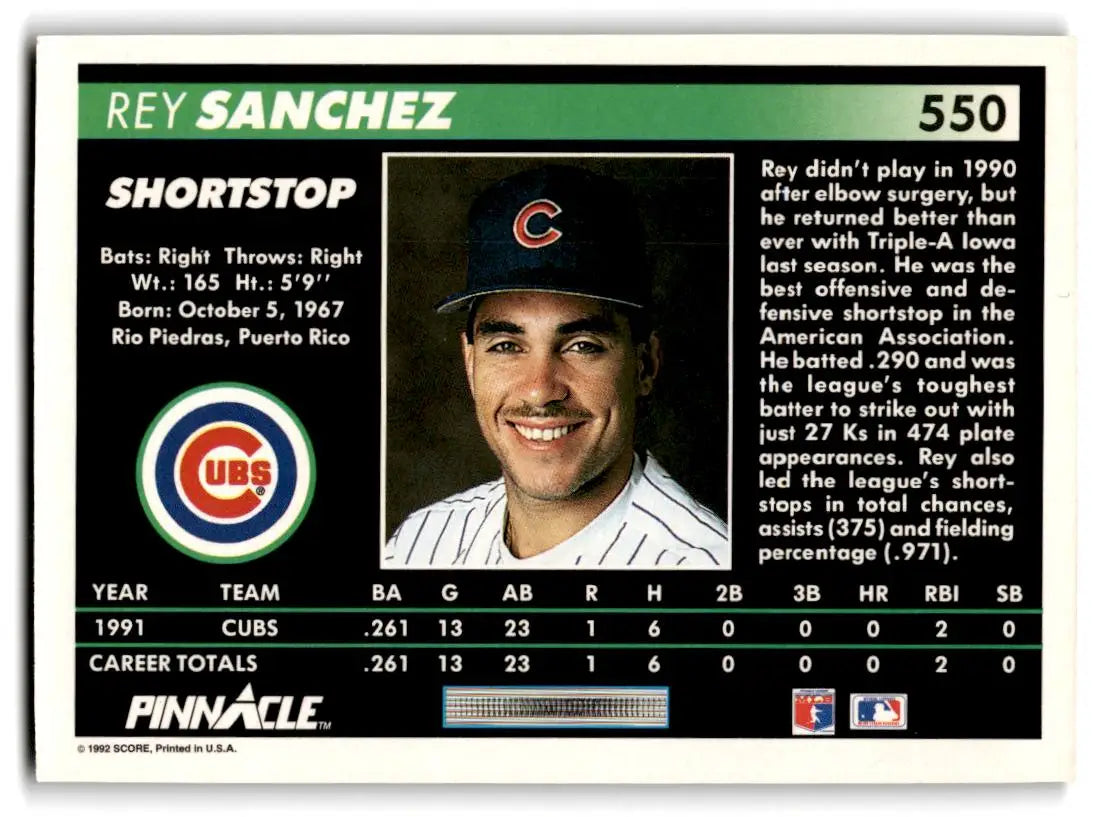 1992 Pinnacle #550 Rey Sanchez - Baseball Card Single
