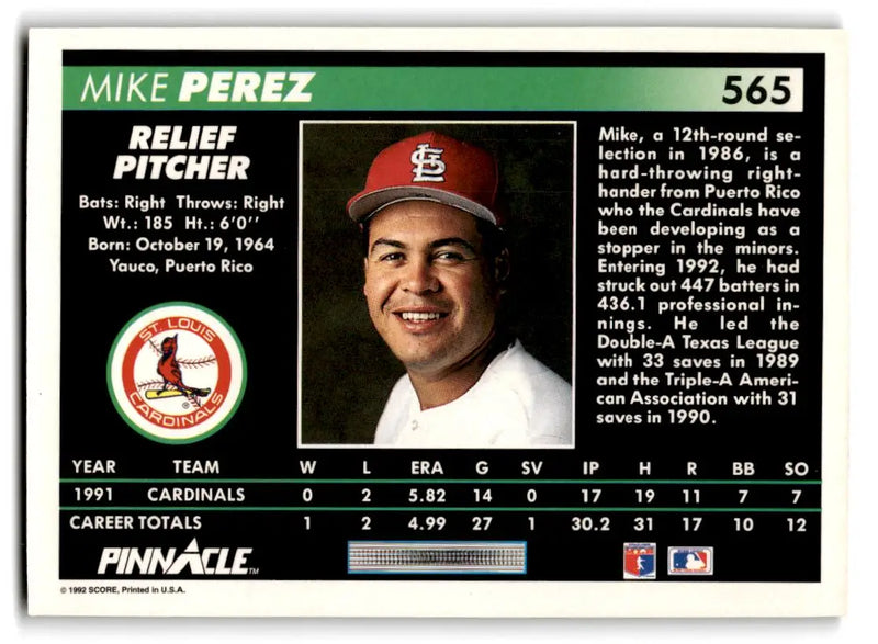 1992 Pinnacle #565 Mike Perez - Baseball Card Single