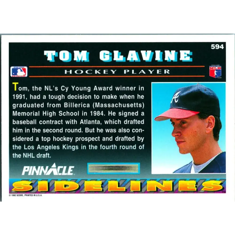 1992 Pinnacle #594 Tom Glavine EX Atlanta Braves Baseball Card - Baseball Card Single