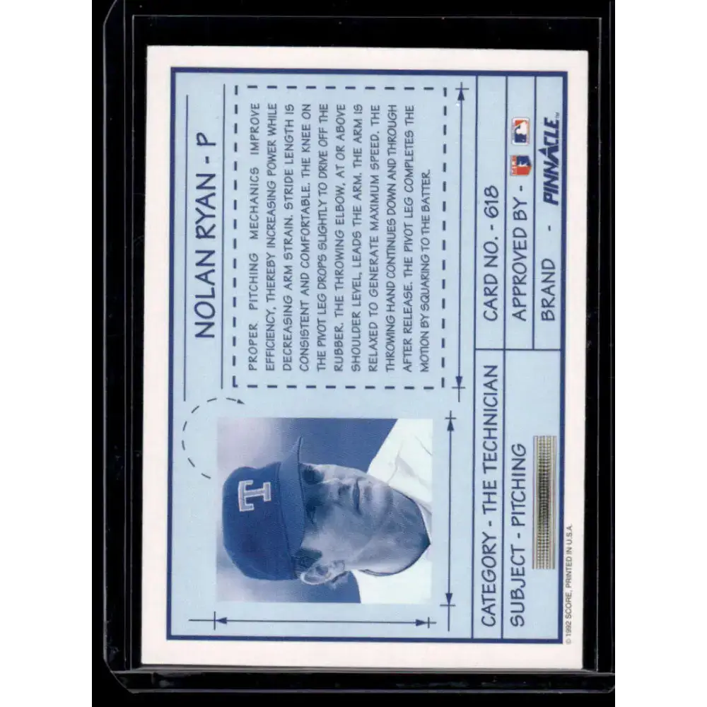 1992 Pinnacle #618 Nolan Ryan Texas Rangers NM-MT Baseball Card - Baseball Card Single