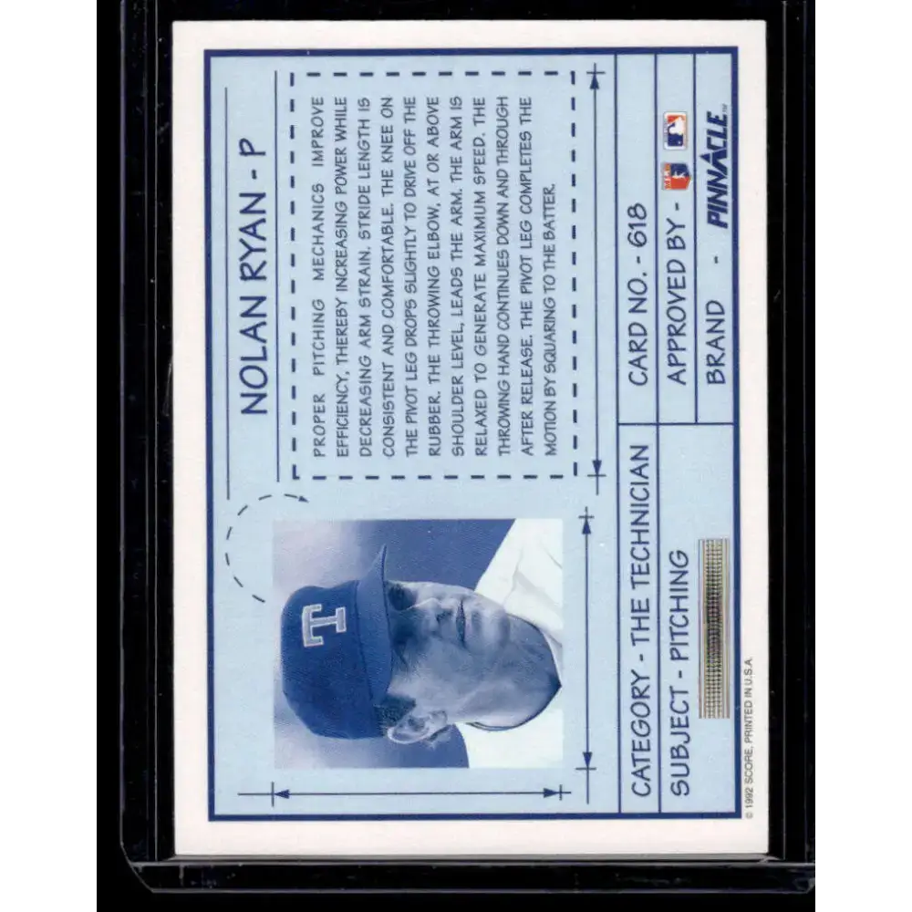 1992 Pinnacle #618 Nolan Ryan Texas Rangers NM-MT Baseball Card - Baseball Card Single