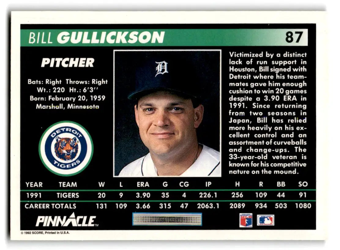 1992 Pinnacle #87 Bill Gullickson - Baseball Card Single