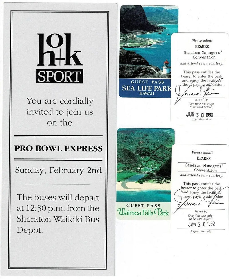 Event invitation and guest passes for 1992 Pro Bowl AUTO Program with Emmitt Smith and Barry Sanders