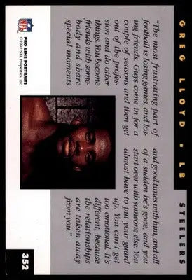 1992 Pro Line Portraits Greg Lloyd 352 Pittsburgh Steelers