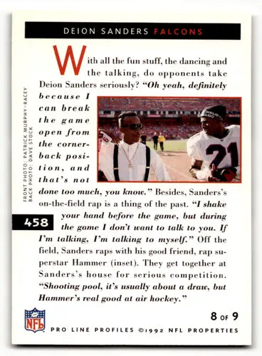 Original gloss 1992 Pro Line Profiles Deion Sanders football card Falcons ID61808