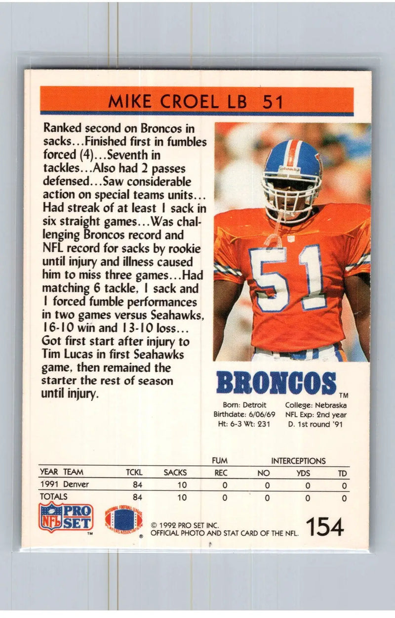 1992 Pro Set #154 Mike Croel Denver Broncos - Football Card Single